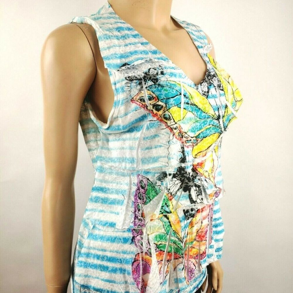 Paris Striped Butterfly Print Ruffled Tank - Picture 3 of 7